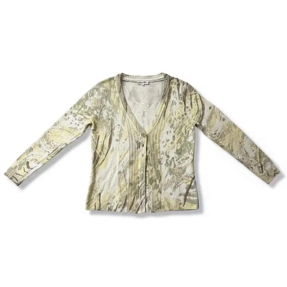 Northern Reflections Neutral Print 3-Button Cardigan Sweater Size S Lightweight - Picture 2 of 13